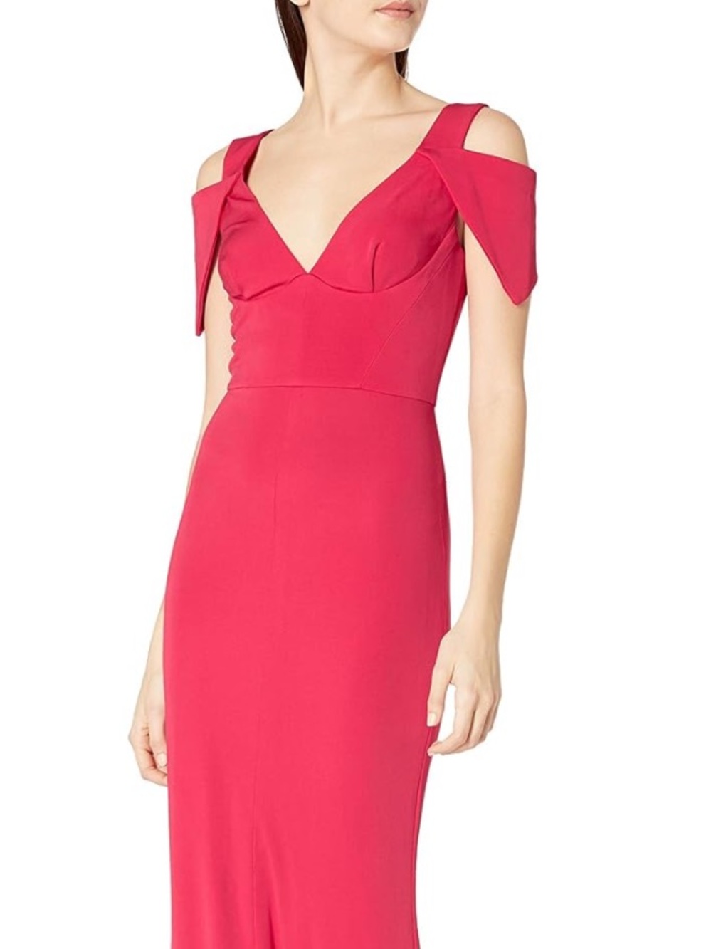 ABS Allen Schwartz Fuchsia Off-Shoulder V-Neck Midi Dress